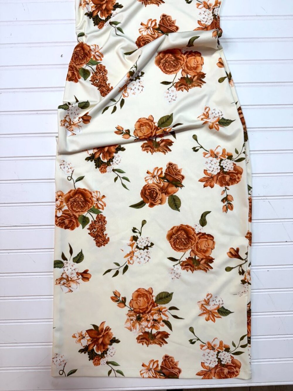 WeWoreWhat Floral Midi Dress Ruched Bodycon Cream Size S - Picture 3 of 7